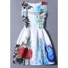 Col rond évasé Floral mignon Imprimer Women Dress  's - Bleu S