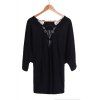 Trendy Backless Lace Spliced Batwing Sleeve Black Blouse For Women - Noir ONE SIZE(FIT SIZE XS TO M)