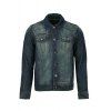 Turn-Down Collar Bleach Wash Flap Patch Pocket Long Sleeve Men's Denim Jacket - Bleu 2XL