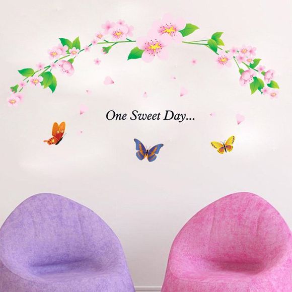Fashion Flower rotin et Motif Papillons Autocollant Mural Pour Chambre Salon Décoration - multicolore 