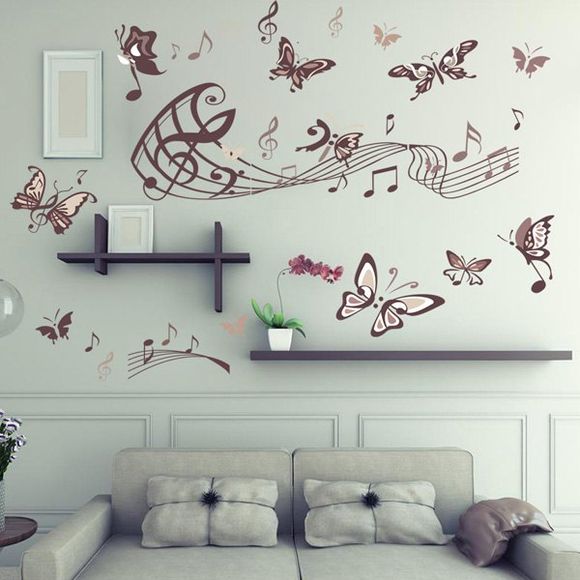 Musique de la mode et des papillons Motif Autocollant Mural Pour Chambre Salon Décoration - multicolore 