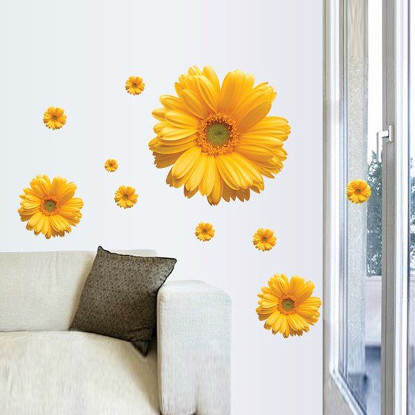 2017 Fashion Daisy Pattern Wall Sticker For Bedroom Livingroom Decoration YELLOW In Wall