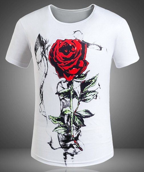 De plus T-shirt col rond Taille 3D Red Rose Imprimer manches courtes hommes  's - Blanc 3XL