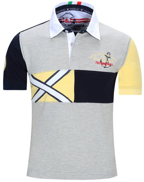 Lettres brodé Color Block Spliced ​​col rabattu manches courtes hommes  's Polo T-Shirt - Gris 2XL