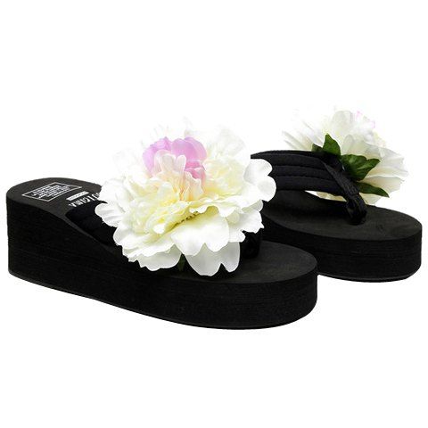 s 'Chaussons Fleur Casual et Heel Wedge design Femmes - Noir 37