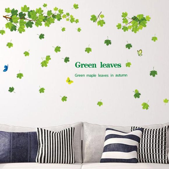 Mode Vert Feuilles Motif Autocollant Mural Pour Chambre Salon Décoration - Vert 