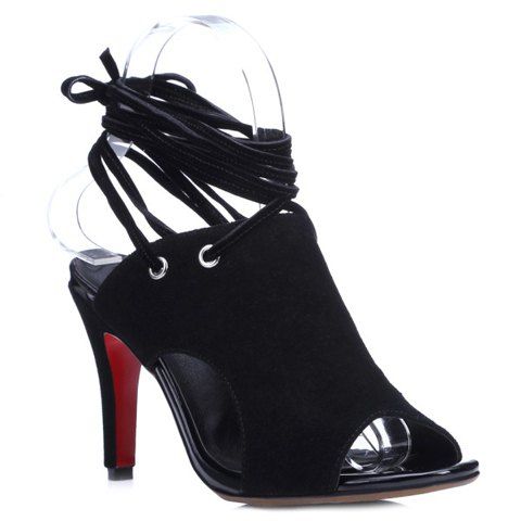 Rome Lace-Up and Peep Toe Design Women's Sandals - Noir 34