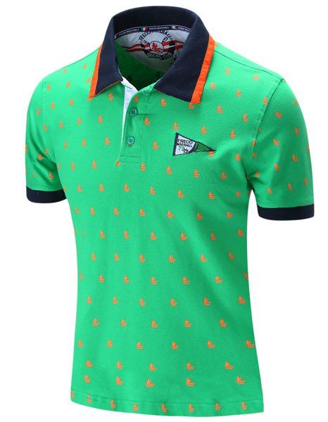 

Sailing Print Embroidered Short Sleeve Polo T-Shirt, Green