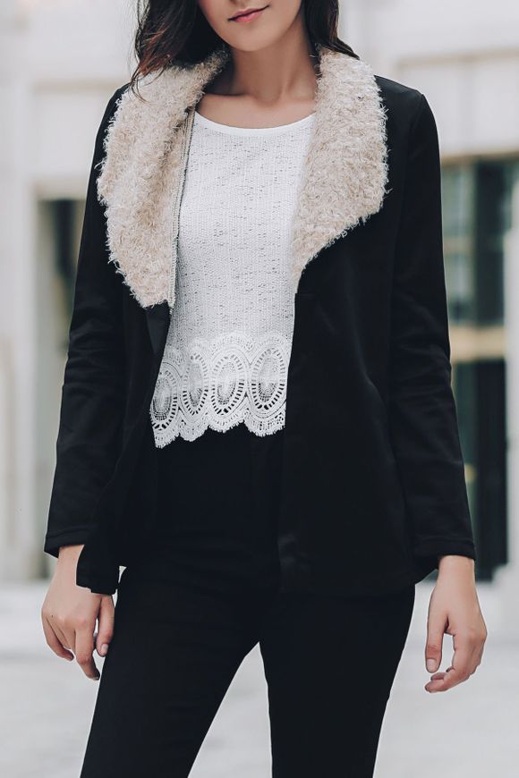 Stylish Fur Collar Pocket Long Sleeve Jacket For Women - Noir L