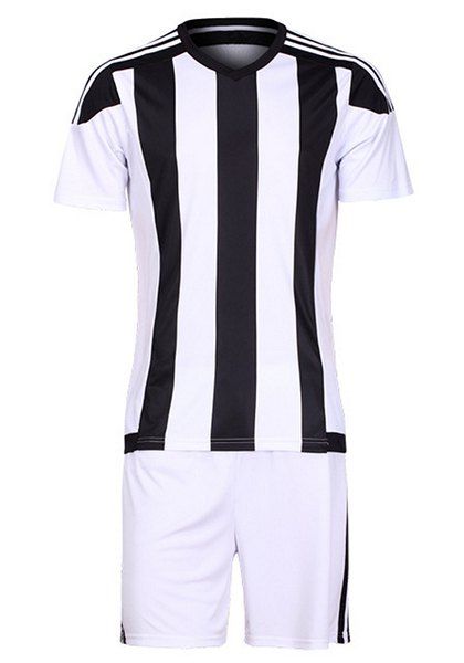 Men 's  rayé style sport de formation de football Jersey Set (T-Shirt + Shorts) - Blanc et Noir 2XL