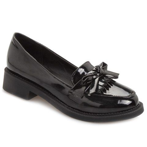 Vintage en cuir verni et Slip-On Chaussures plates s 'Design Femmes - Noir 39