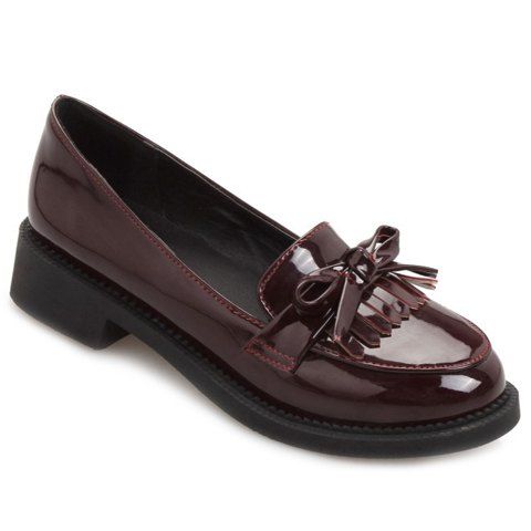 Vintage en cuir verni et Slip-On Chaussures plates s 'Design Femmes - Rouge vineux 38
