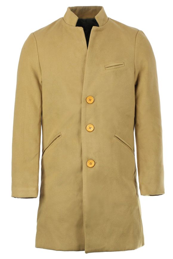 Casual col montant solides manches longues Manteau en laine couleur tranchée pour les hommes - Kaki 2XL