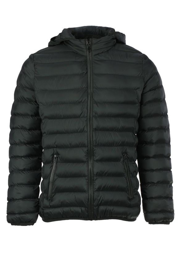 Manteau Casual capuche Solide Couleur long Zipper Hommes en coton à manches rembourrées - Noir 2XL
