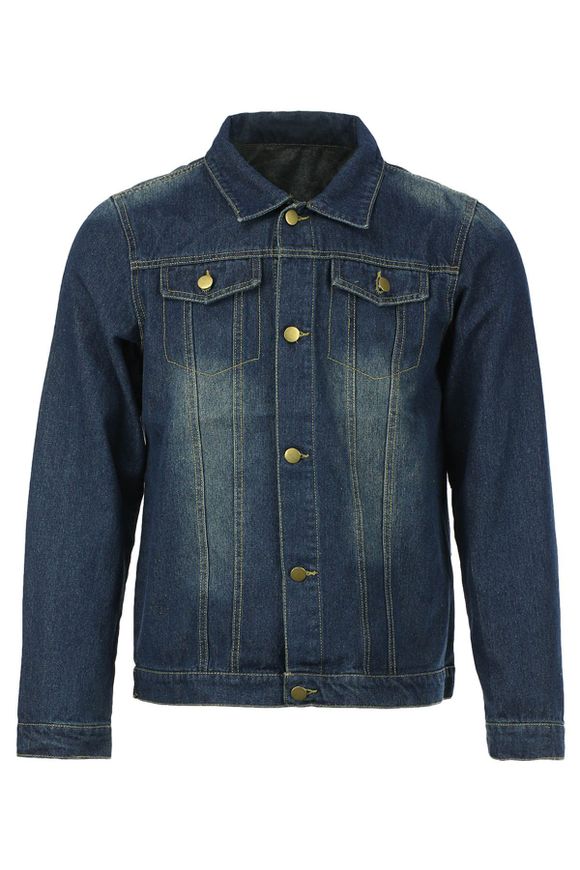 Slimming Shirt Collar Stylish Double Pockets Buttons Design Long Sleeve Men's Denim Jacket - DEEP BLUE M