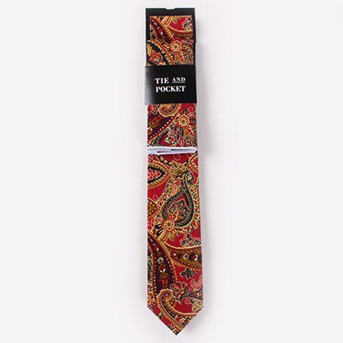 

One Set Men's Stylish Ethnic Paisley Pattern Tie and Handkerchief, Red