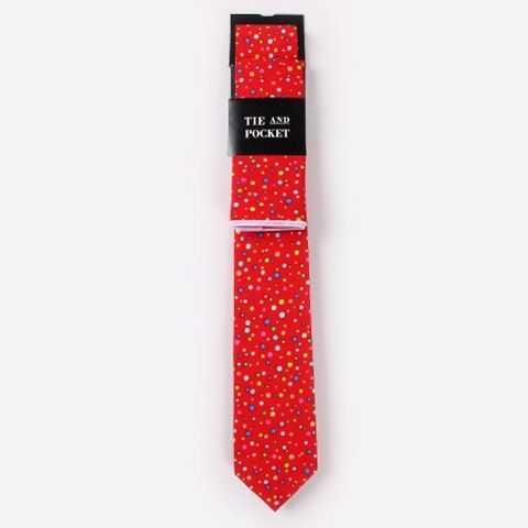 

One Set Men's Stylish Multicolor Polka Dots Pattern Tie and Handkerchief, Red