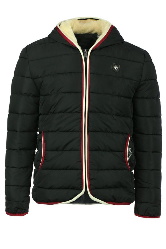 Selvedge Embellished Flocking Hooded Long Sleeve Thicken Men's Cotton-Padded Jacket - Noir XL