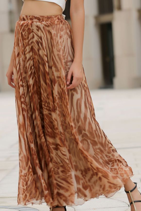 Stylish Elastic Waist Leopard Print Women's Chiffon Skirt - Léopard XL