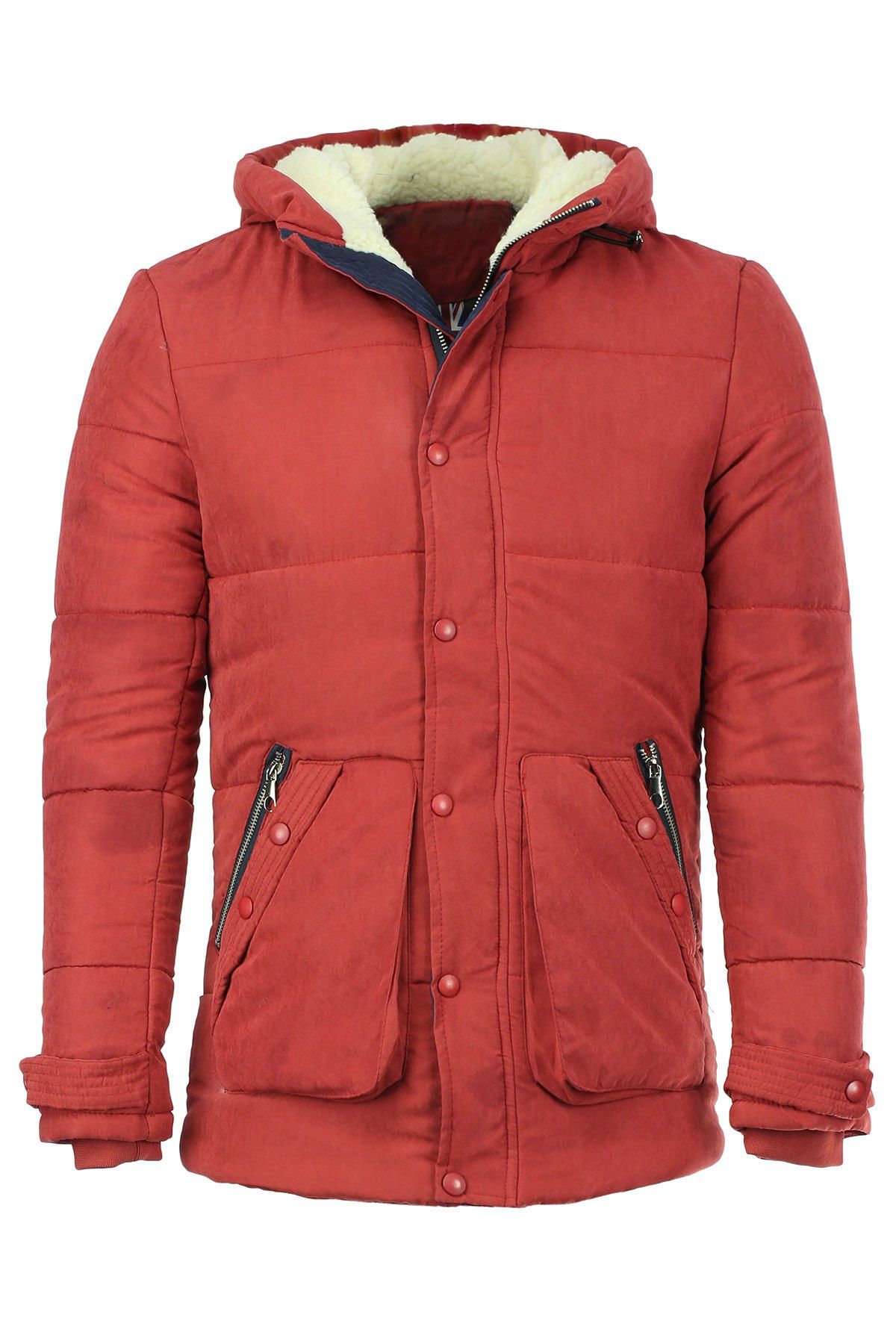 

Fashion Hooded Multi-Zipper Large Pocket Color Block Slimming Long Sleeves Men's Thicken Coat, Orange red