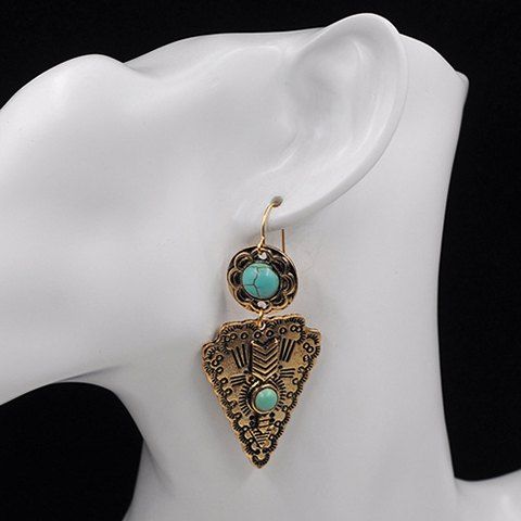 Paire de magnifiques Faux Turquoise Flower Triangle Boucles d'oreilles pour les femmes - d'or 