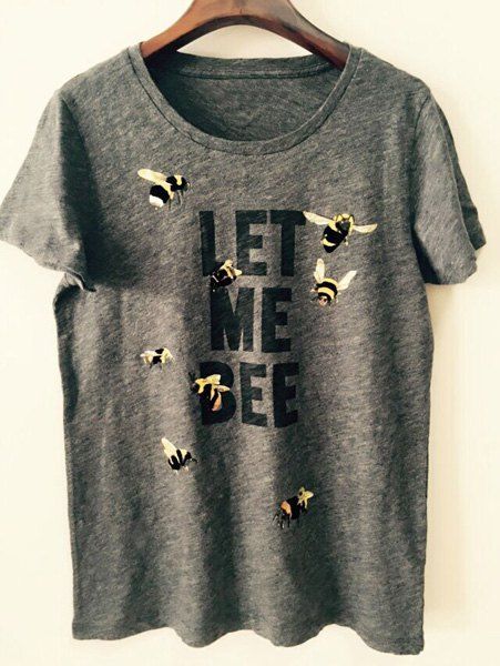 

Stylish Women's Scoop Neck Short Sleeve Bee T-Shirt, Deep gray