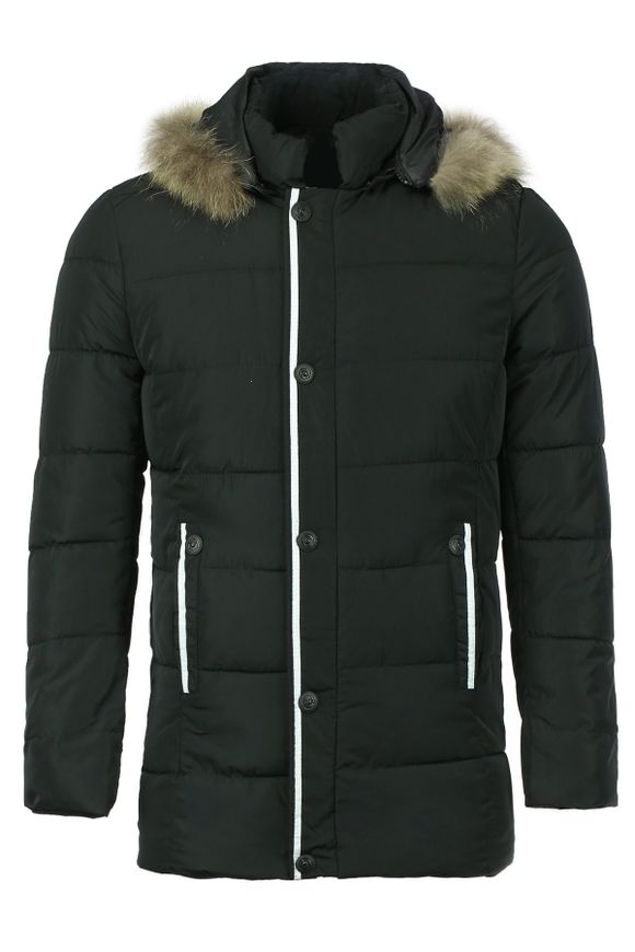 Manteau manches longues Minceur amovible capuche rayé Braid Spliced ​​poche plaquée Hommes - Noir XL