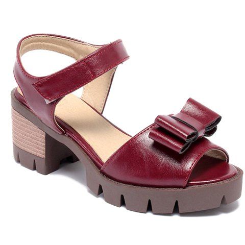 Velcro Ladylike et Sandals Conception bowknot Femmes  's - Rouge vineux 38