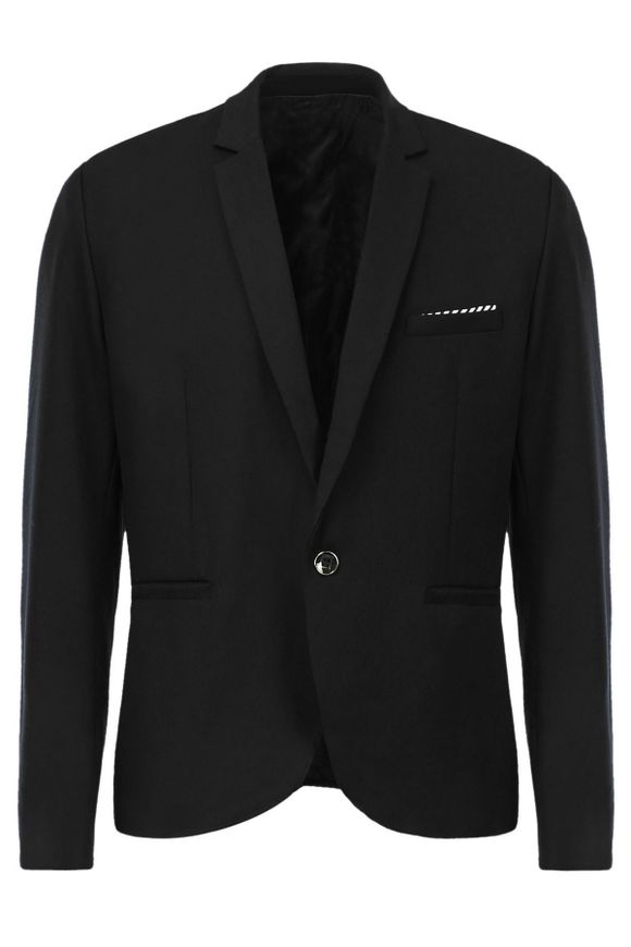 Minceur Lapel élégant One Button Pocket design à manches longues en coton Blend Men 's Blazer - Noir 3XL