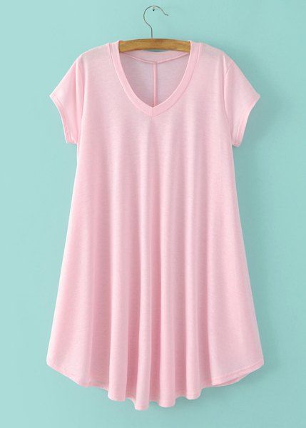 

Casual V Neck Short Sleeves A Line Women's Dress, Pink