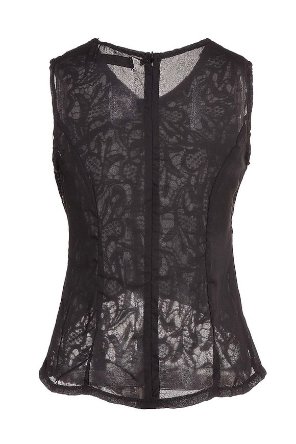 Elegant Jewel Neck Sleeveless Lace Blouse For Women - Noir XL