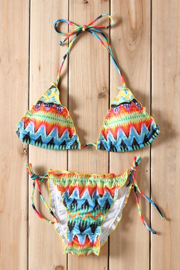Bikini Set Séduisante Halter manches imprimées femmes - multicolore S
