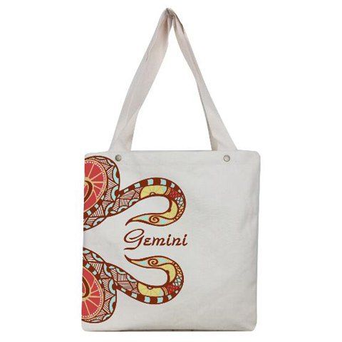 Leisure Gemini Print and Canvas Design Women's Shoulder Bag - Blanc 