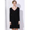 Robe Simple à Col Plongeant à Manches Longues en Couleur Pure Pour Femme - Noir M