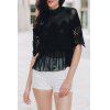 Sexy col manches 3/4 Cut Out See-Through Blouse Women - Noir M