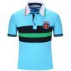 Brodé Color Block Stripe col rabattu manches courtes hommes  's Polo T-Shirt - Bleu clair XL