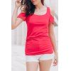 Stylish U Neck Short Sleeve Solid Color Cut Out Women's T-Shirt - RED M