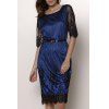 Women's Jewel Neck Lace Splicing 1/2 Sleeve Skinny Dress - Bleu M