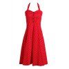 Polka Dot Halterneck Vintage Bouton Dress Design Femmes - Rouge M