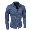 Casual Shirt de minceur col de chemise à rayures verticales Mode manches longues polyester Hommes - Bleu profond 2XL