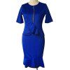 Robe Mi-Longue Péplum Vintage Manches Courtes à Col Rond - Bleu 4XL