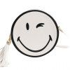 Sac à Bandoulière Rond à Motif Visage Souriant à Gland pour Femme - Blanc 