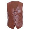 Solid Color Single-Breasted V-Neck Men's PU Leather Waistcoat - Brun XL