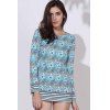 Robe ethnique col rond manches longues Bodycon imprimés femmes - multicolore M