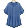Sweet Solid Color V-Neck Batwing Sleeve Pleated Blouse For Women - Bleu 2XL