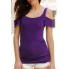 Stylish U Neck Short Sleeve Solid Color Cut Out Women's T-Shirt - PURPLE L