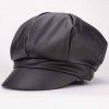 Chic PU Leather Solid Color Octagonal Newsboy Hat For Women - Noir 