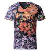 T-shirt col en V Vogue 3D Floral Print Plus Size manches courtes Hommes  's - multicolore XL