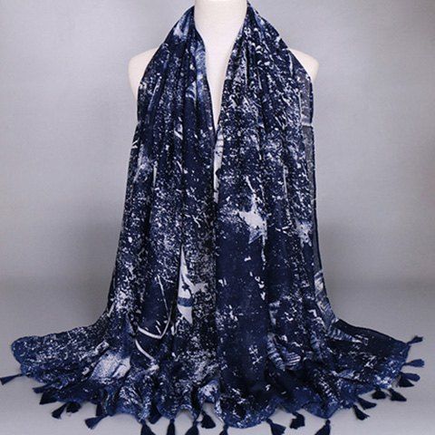Chic Tie-Dyed Five-Pointed Star Pattern Tassel Pendant Women's Scarf - Cadetblue 