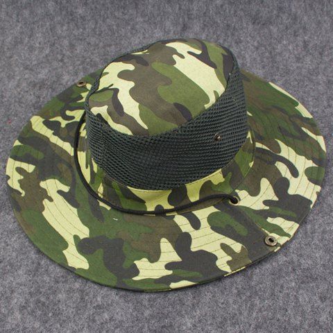 Stylish Breathable Net and Button Embellished Camouflage Pattern Men's Bucket Hat - Vert 